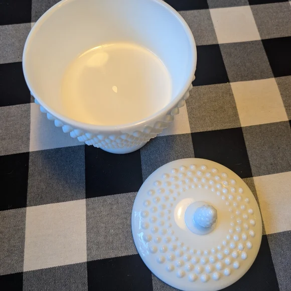 Fenton White Hobnail Glass Candy Dish - Picture 3 of 6